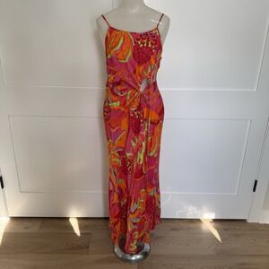 Farm Rio Fruit Brush Cut Out MIDI Dress Tropical Spring Break Size Med